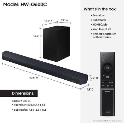 Samsung HW-Q600C Q-series 3.1.2 ch. Dolby ATMOS Soundbar w/ Q-Symphony (2023) - HW-Q600C
