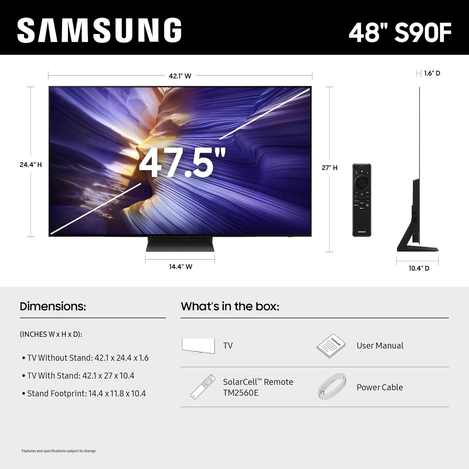 Samsung 48" Class OLED 4K Smart TV S90F (2025) - QN48S90FAEXZA