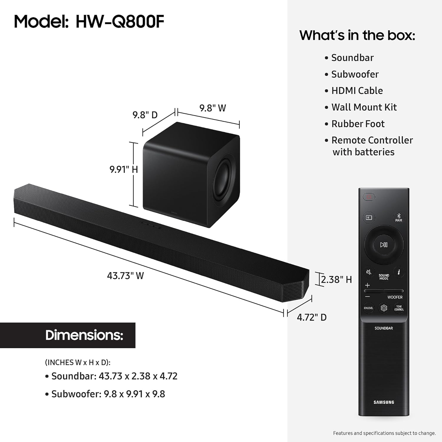 Samsung Q-series Soundbar HW-Q800F 5.1.2 ch Subwoofer (2025)