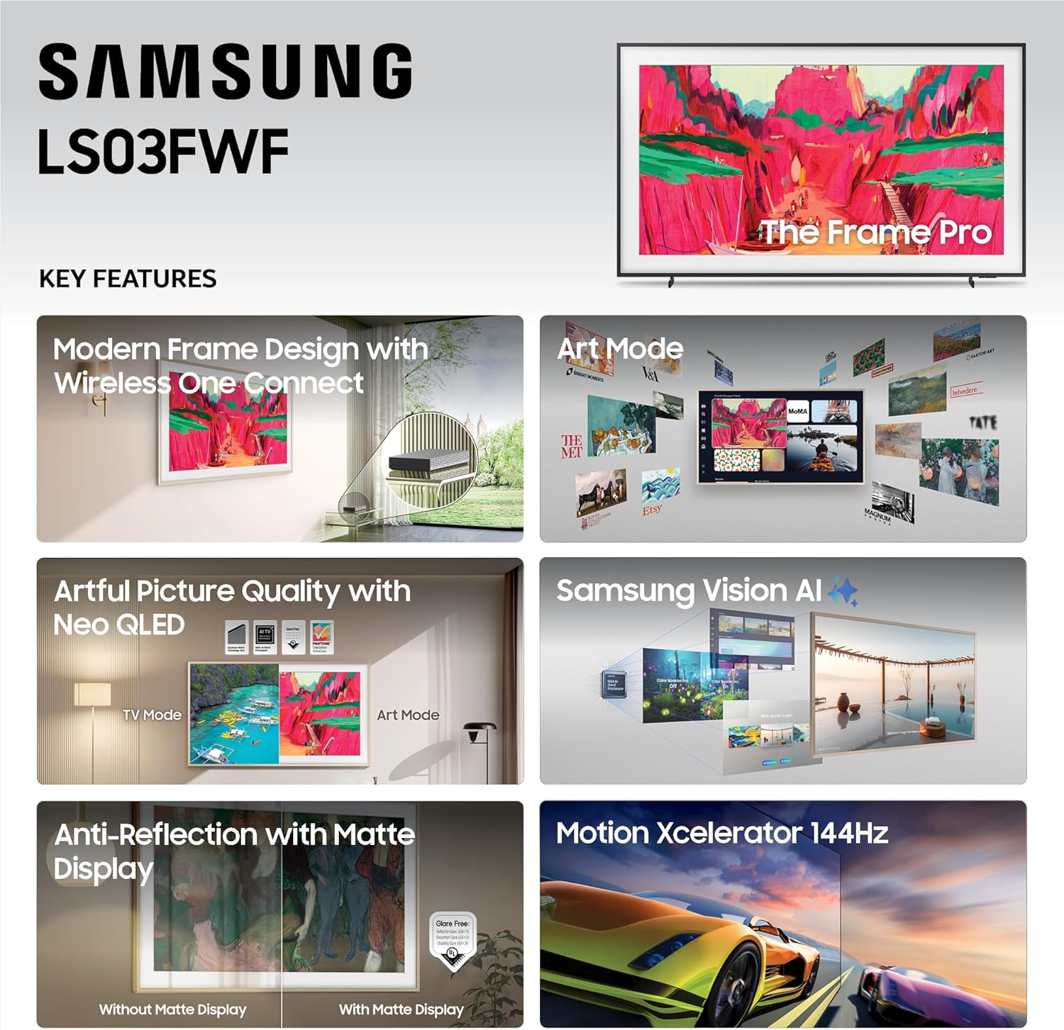 Samsung 85" Class The Frame Pro LS03FW Neo QLED 4K Art Mode Samsung Vision AI Smart TV (2025) - QN85LS03FWFXZA