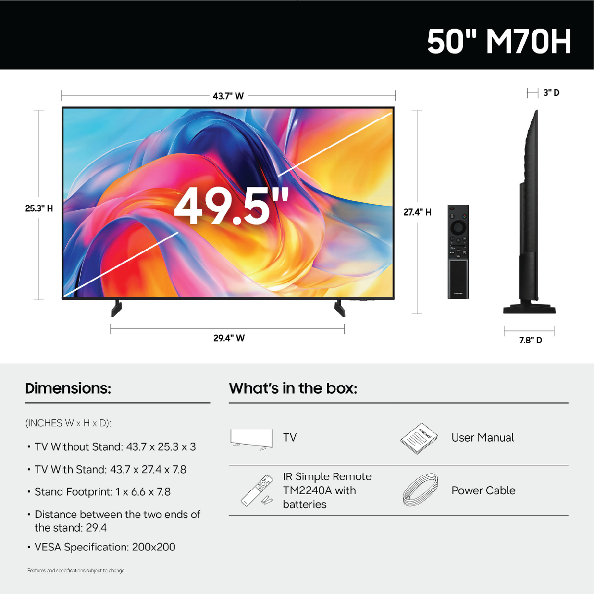 Samsung 50" Mini LED M70H Samsung Vision AI Smart TV (2026) - UN50M70HAFXZA