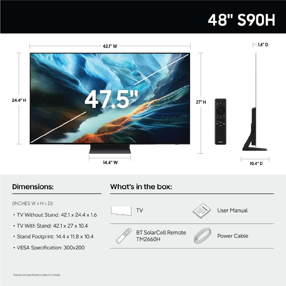 Samsung 48" Class OLED S90H 4K Samsung Vision AI Smart TV (2026) - QN48S90HAEXZA