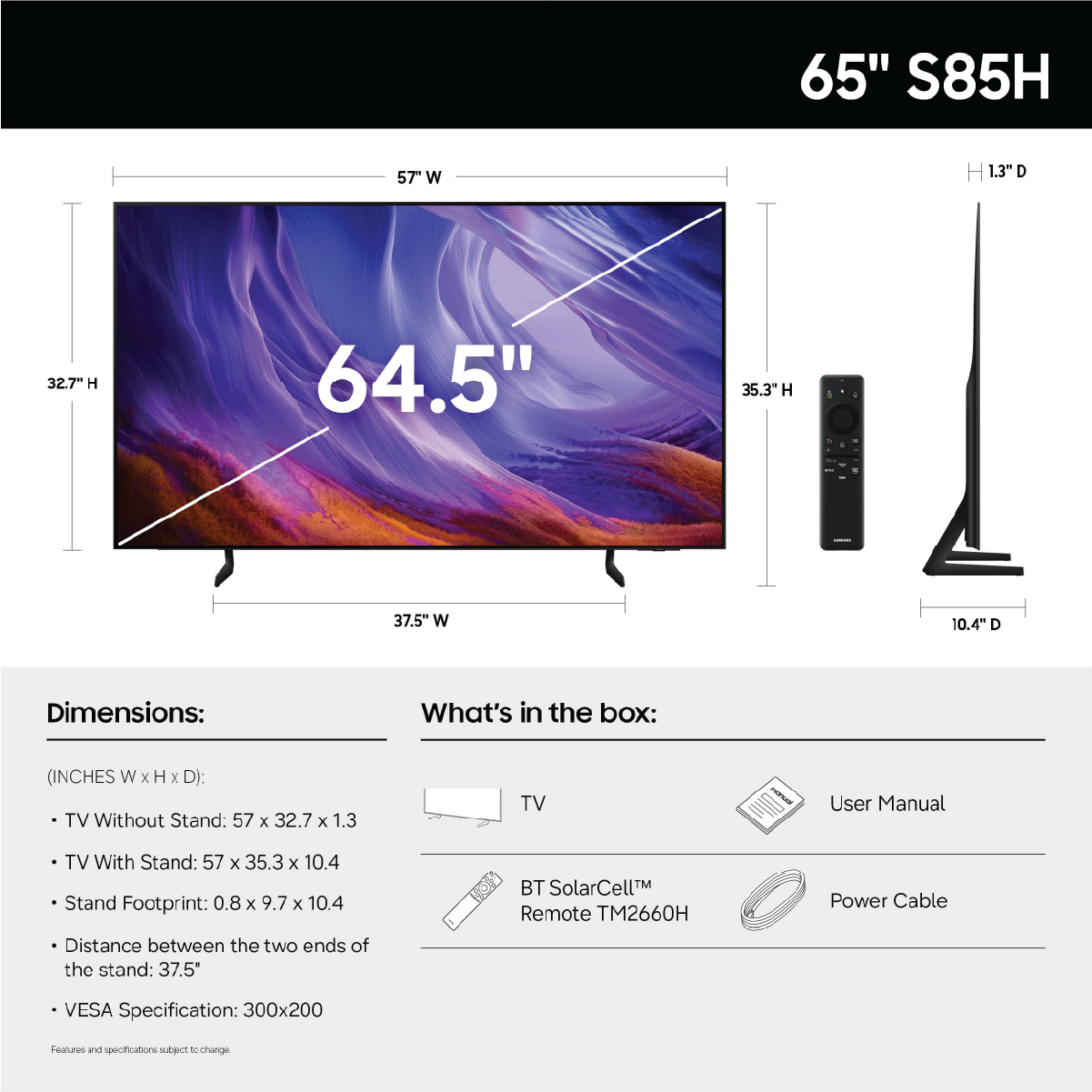 Samsung 65" Class OLED S85H 4K Samsung Vision AI Smart TV (2026) - QN65S85HAEXZA