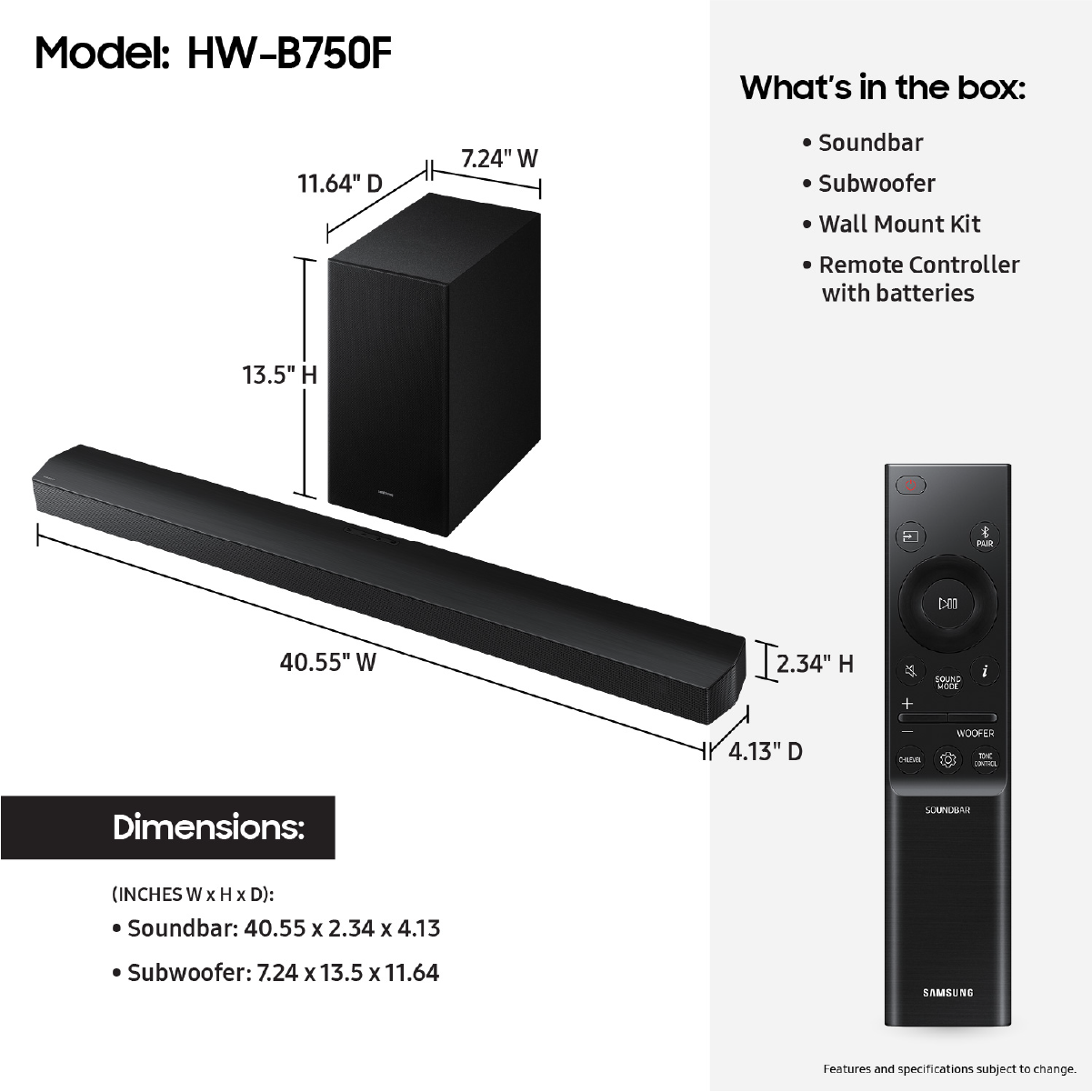 Samsung B-series Soundbar HW-B750F 5.1 ch Subwoofer (2025)