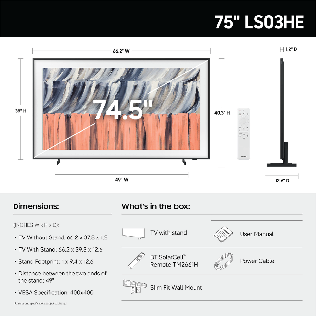 Samsung 75" Class The Frame LS03HE 4K Vision AI Smart TV (2026) - QN75LS03HEFXZA