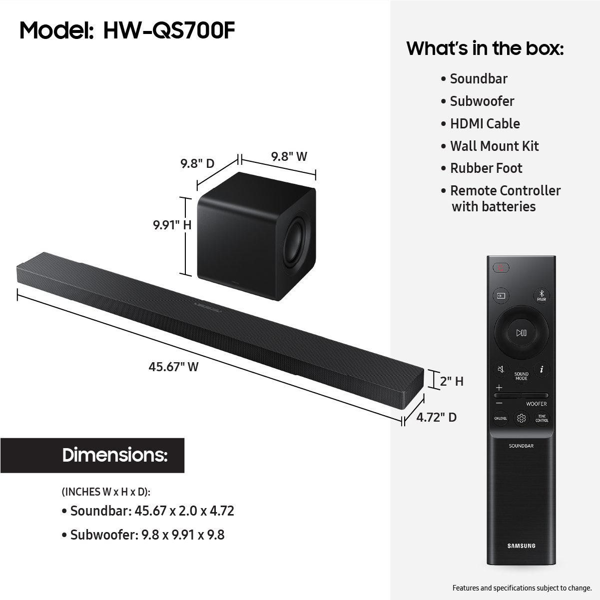 Samsung Q-series Soundbar HW-QS700F 3.1.2 ch Subwoofer (2025)