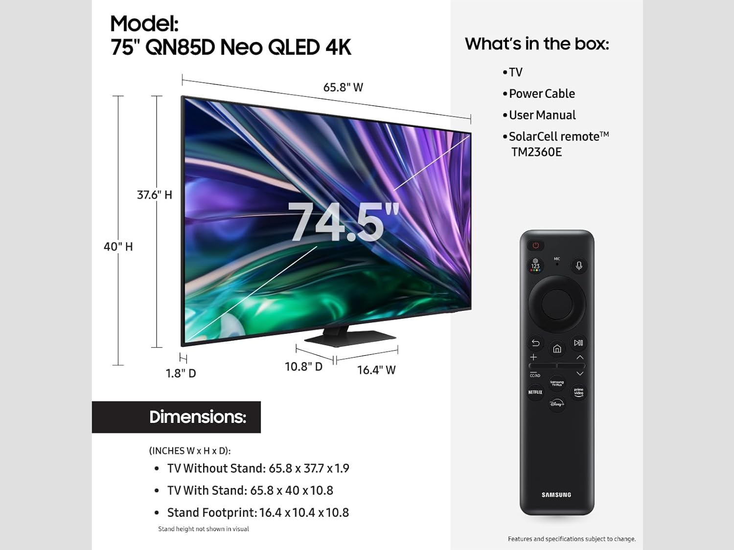 Samsung 75" Class QLED 4K Smart TV QN85D (2024) - QN75QN85DBFXZA