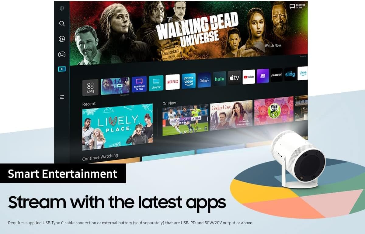 Samsung 30”- 100” Inches The Freestyle 2nd Gen with Gaming Hub Portable Projector (2023) - SP-LFF3CLAXZA