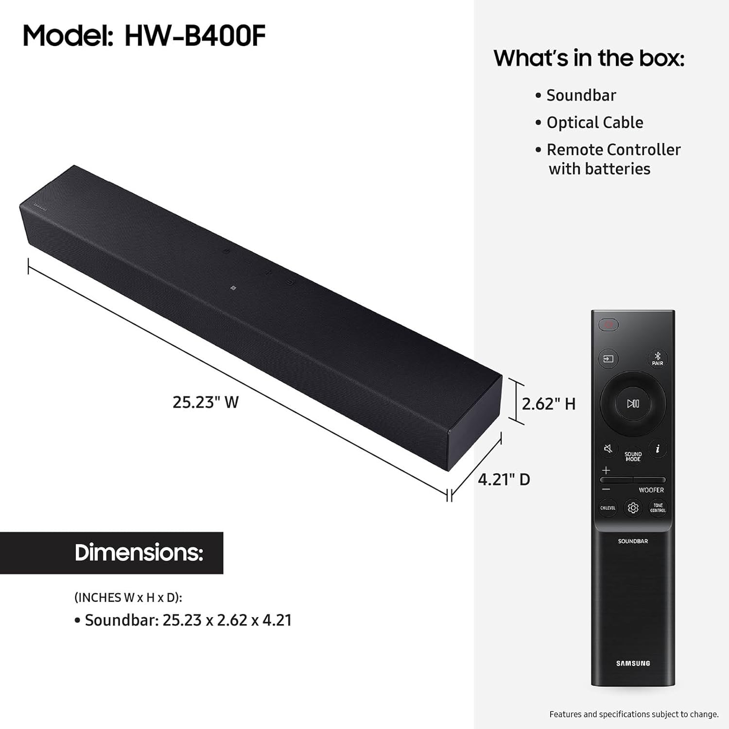 Samsung B-series Soundbar HW-B400F 2.0 ch (2025)