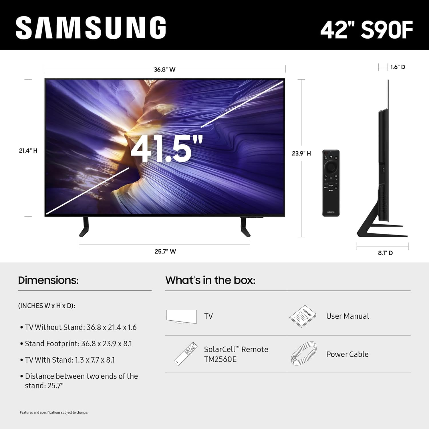 Samsung 42" Class OLED 4K Smart TV S90F (2025) - QN42S90FAEXZA
