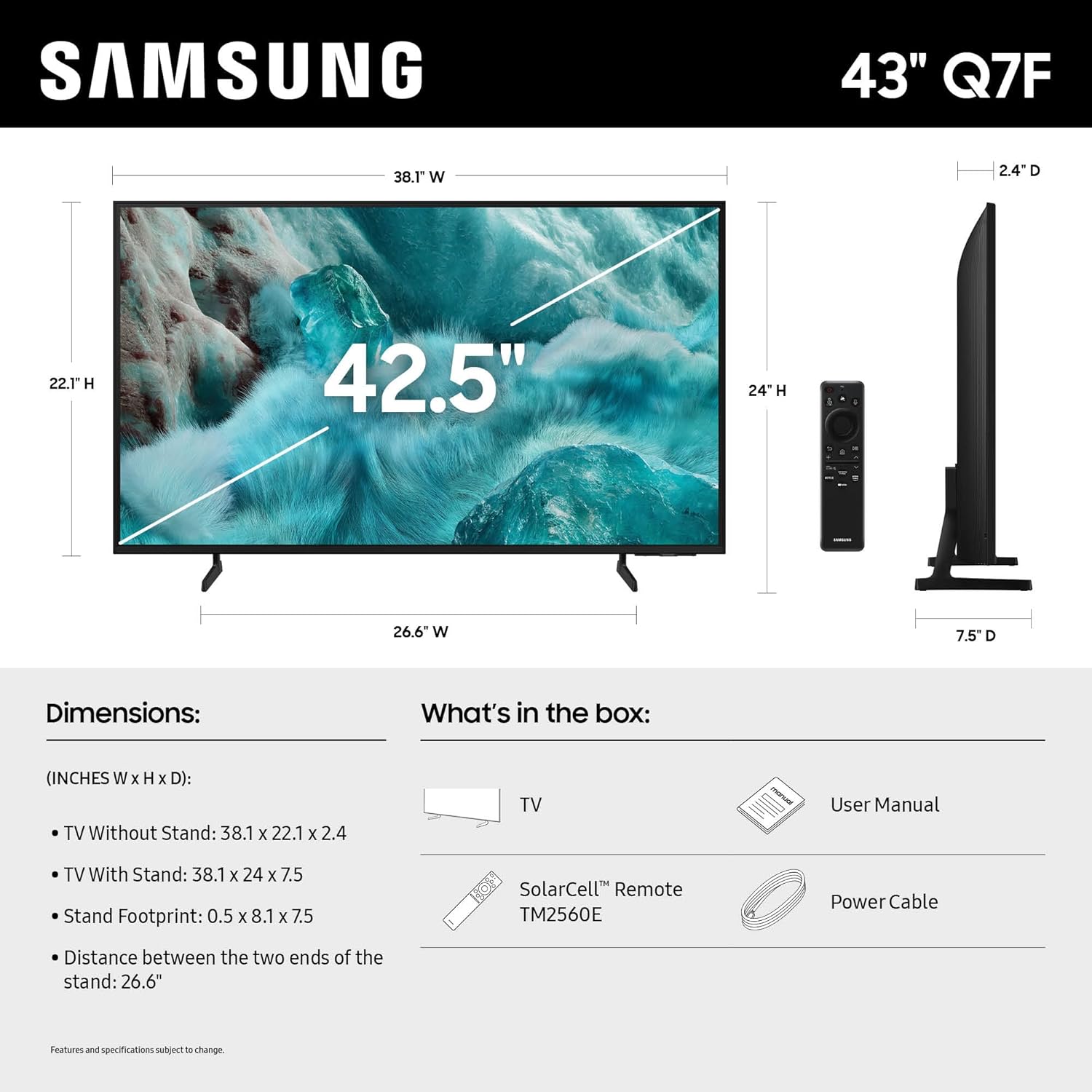 Samsung 43" Class QLED Q7F 4K Samsung Vision AI Smart TV (2025) - QN43Q7FAAFXZA