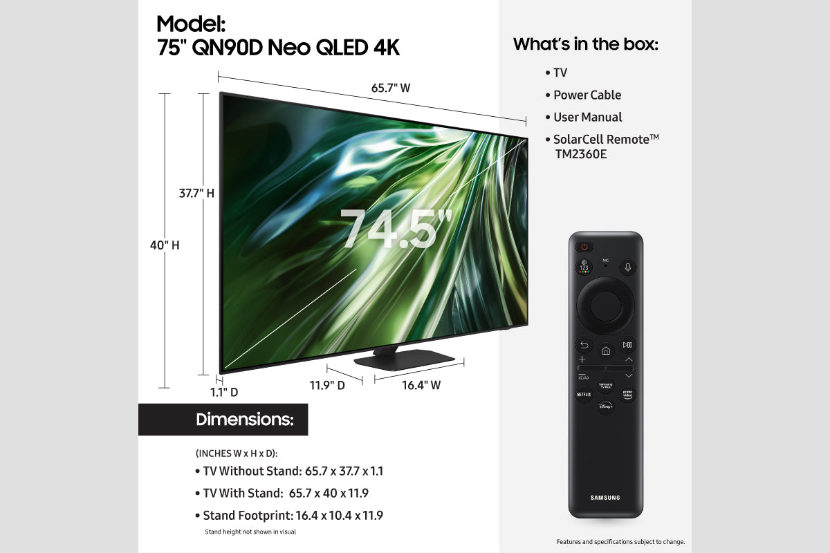 Samsung 75" Class Neo QLED 4K Smart TV QN90D (2024) - QN75QN90DAFXZA