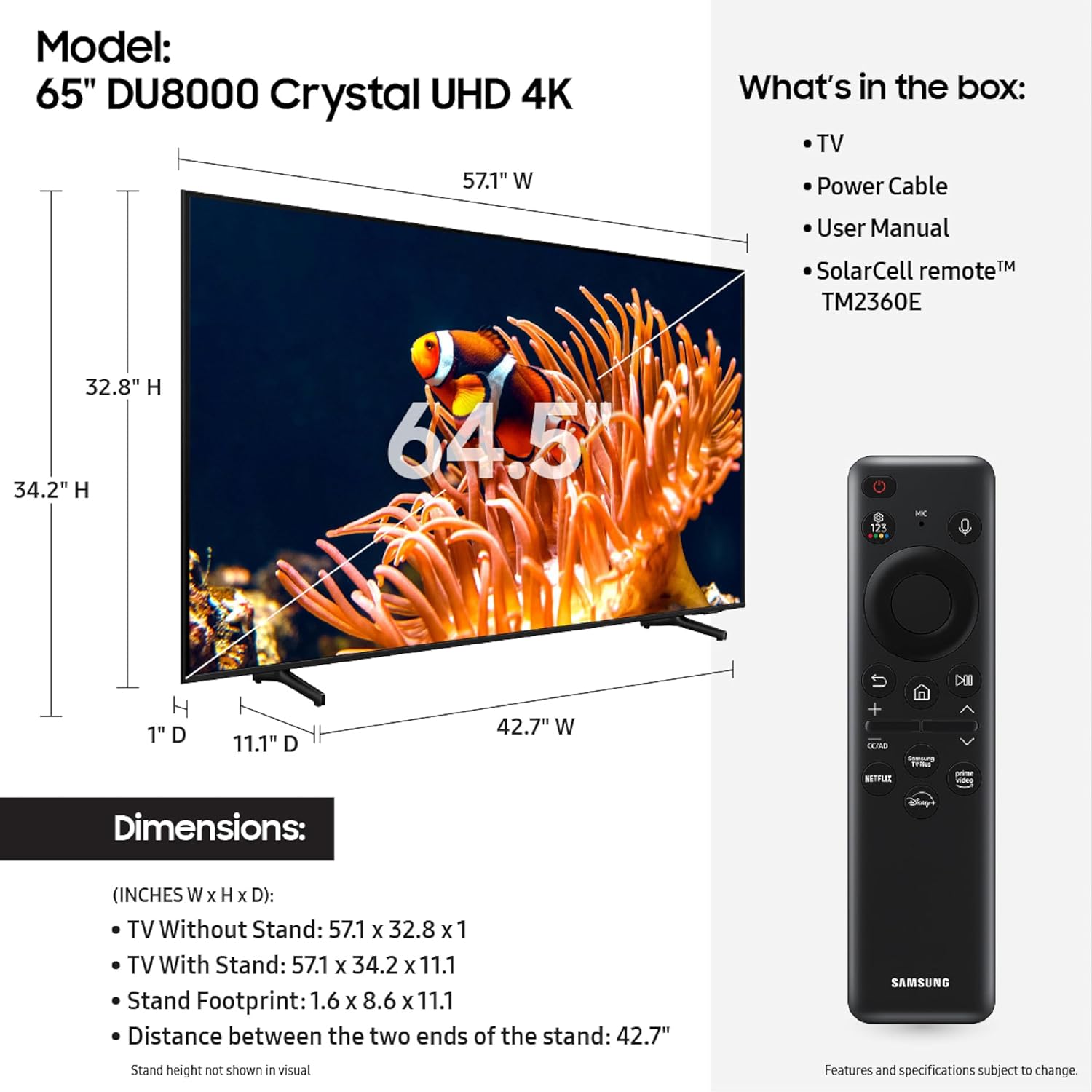 Samsung 65" Class Crystal UHD 4K Smart TV DU8000 (2024) - UN65DU8000FXZA