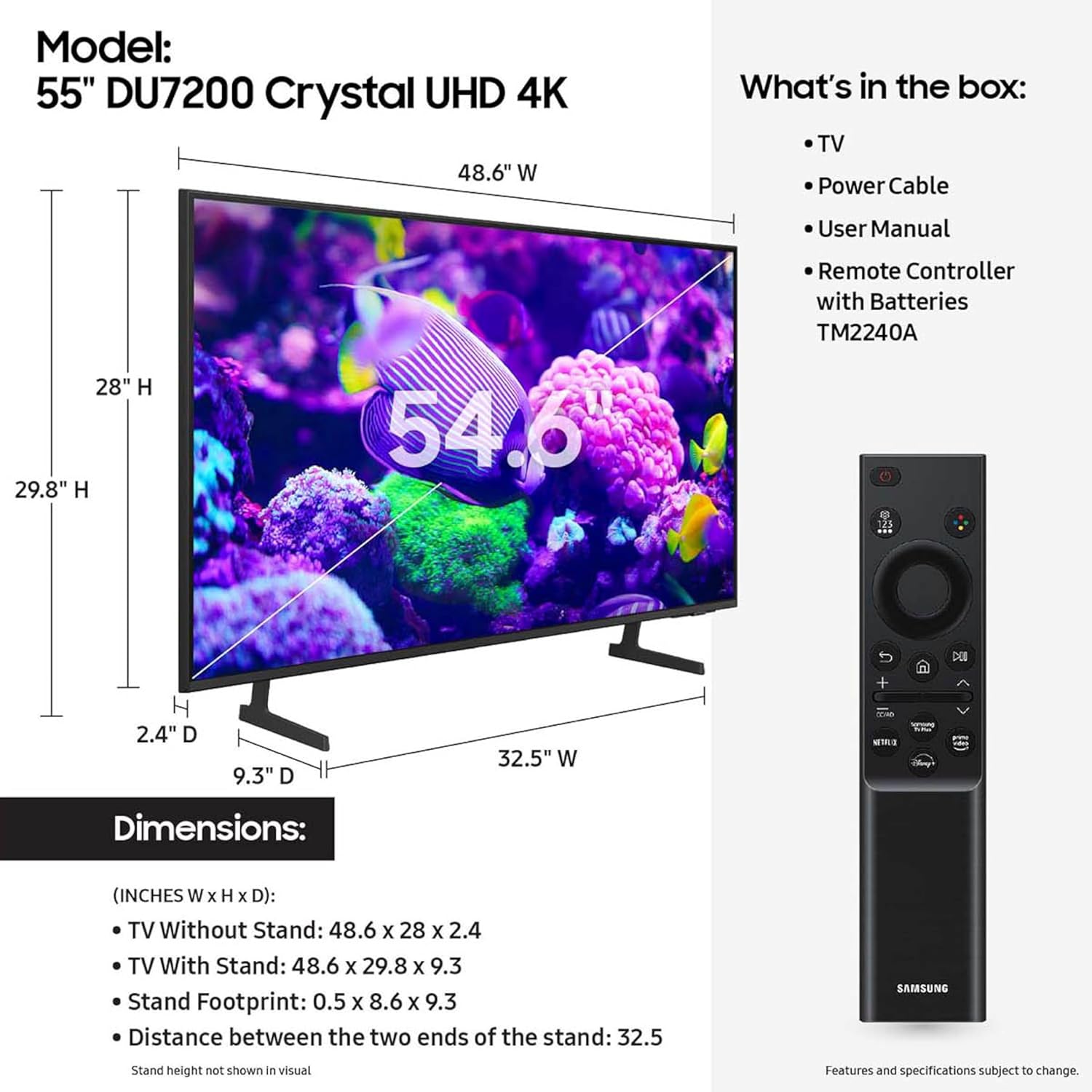 Samsung 55" Class Crystal UHD 4K Smart TV DU7200 (2024) - UN55DU7200FXZA