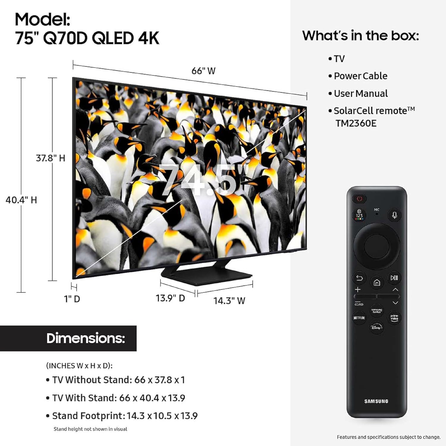 Samsung 75" Class QLED 4K Smart TV Q70D (2024) - QN75Q70DAFXZA