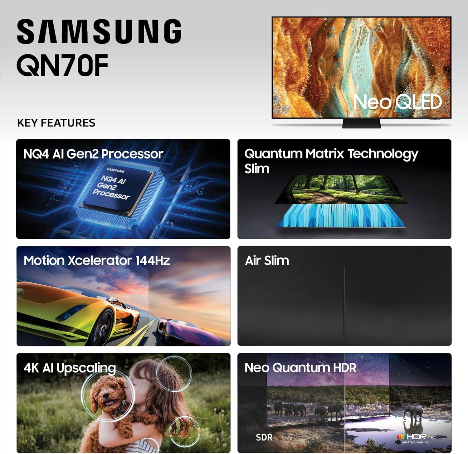 Samsung 75" Class Neo QLED 4K QN70F Samsung Vision AI Smart TV (2025) - QN75QN70FAFXZA