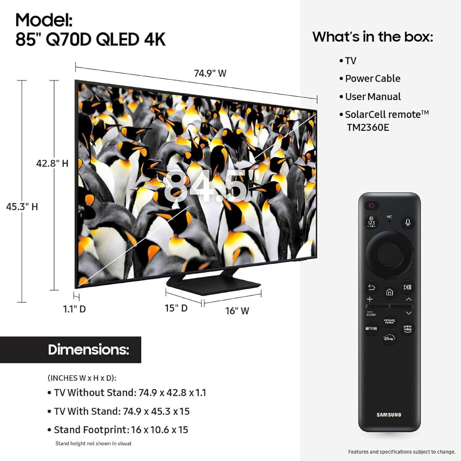 Samsung 85" Class QLED 4K Smart TV Q70D (2024) - QN85Q70DAFXZA