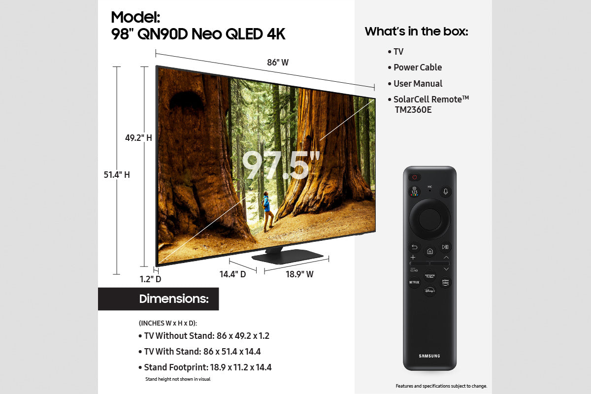 Samsung 98" Class Neo QLED 4K Smart TV QN90D (2024) - QN98QN90DAFXZA