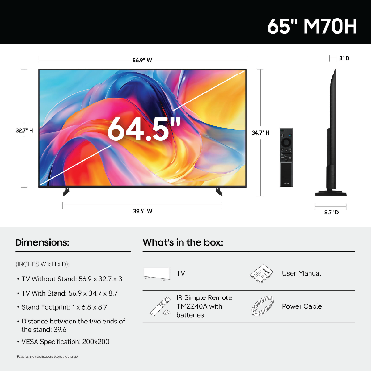 Samsung 65" Mini LED M70H Samsung Vision AI Smart TV (2026) - UN65M70HAFXZA