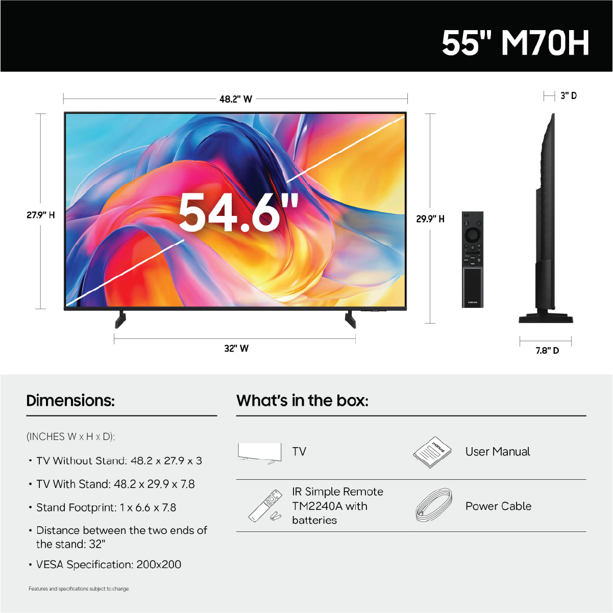 Samsung 55" Mini LED M70H Samsung Vision AI Smart TV (2026) - UN55M70HAFXZA