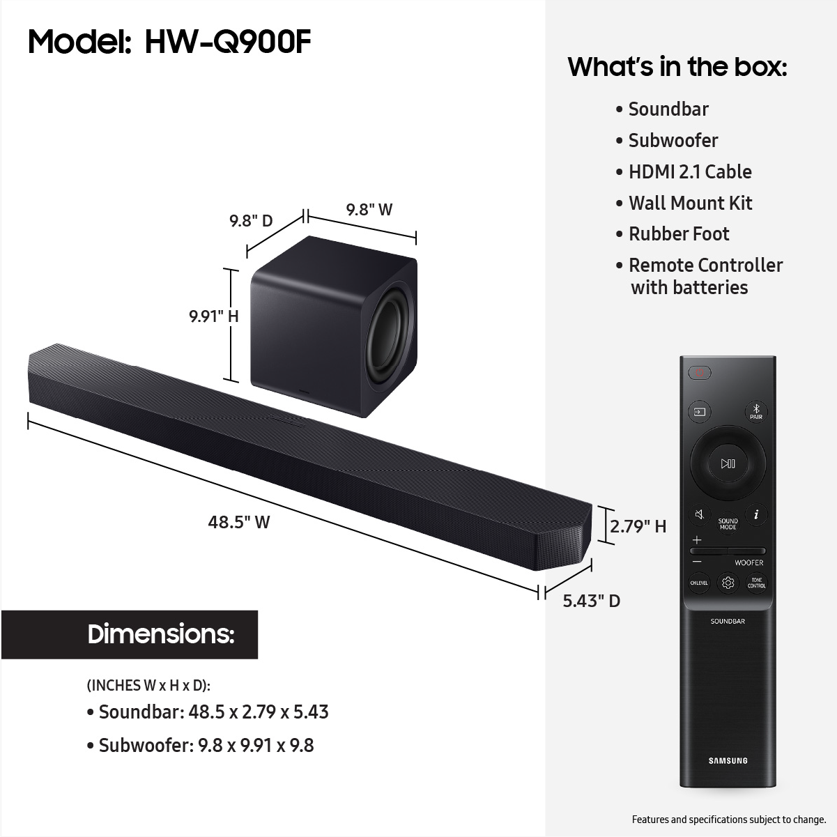 Samsung Q-series Soundbar HW-Q900F 7.1.2 ch Subwoofer (2025)