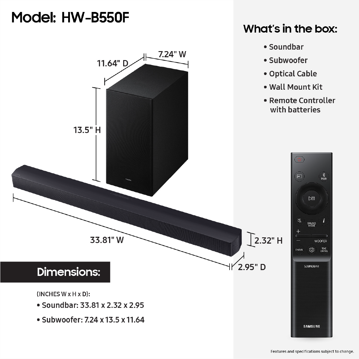 Samsung B-series Soundbar HW-B550F 2.1 ch Subwoofer (2025)