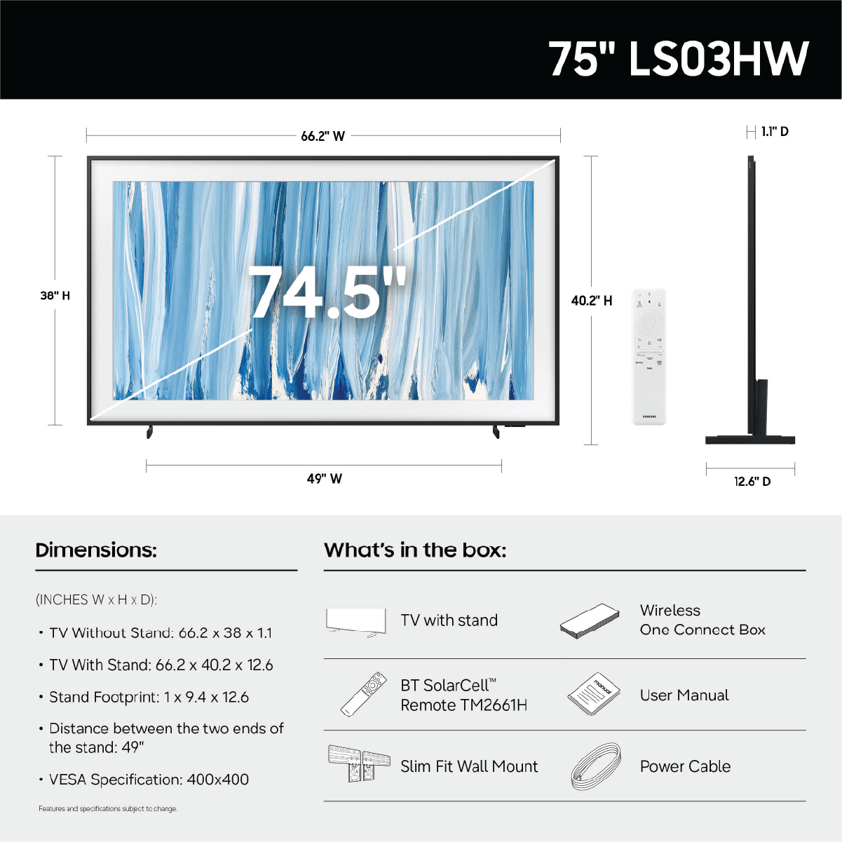 Samsung 75" Class The Frame QLED HDR Smart TV LS03HF (2026) - QN75LS03HWFXZA