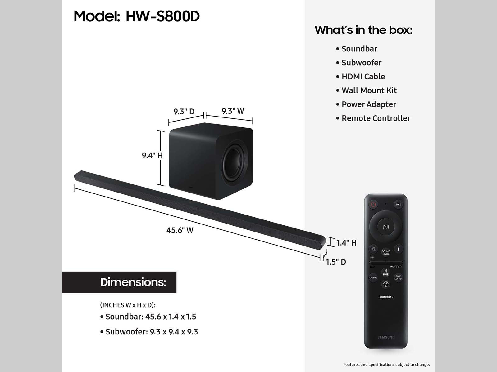 Samsung S-series 3.1.2 ch. Wireless Dolby ATMOS Soundbar (2024) - HW-S800D/ZA
