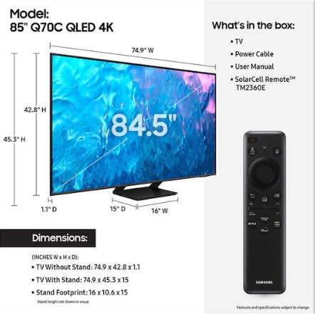 Samsung 85" Class Q70C QLED 4K Smart TV (2023) - QN85Q70CAFXZA