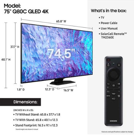 Samsung 75" Class Q80C QLED 4K Smart TV (2023) - QN75Q80CAFXZA