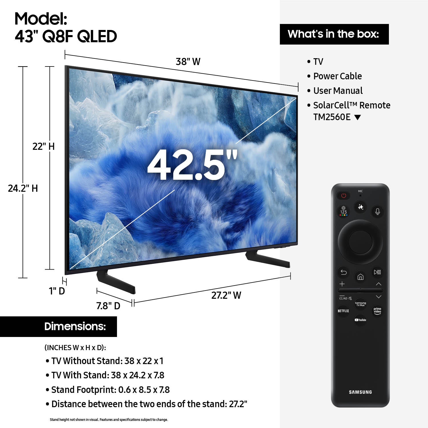 Samsung 43" Class QLED Q8F 4K Samsung Vision AI Smart TV (2025) - QN43Q8FAAFXZA